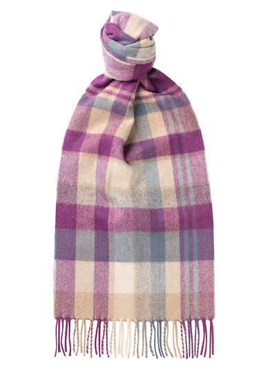 Joshua Ellis Classic Plaid Cashmere Scarf Pink x Grey
